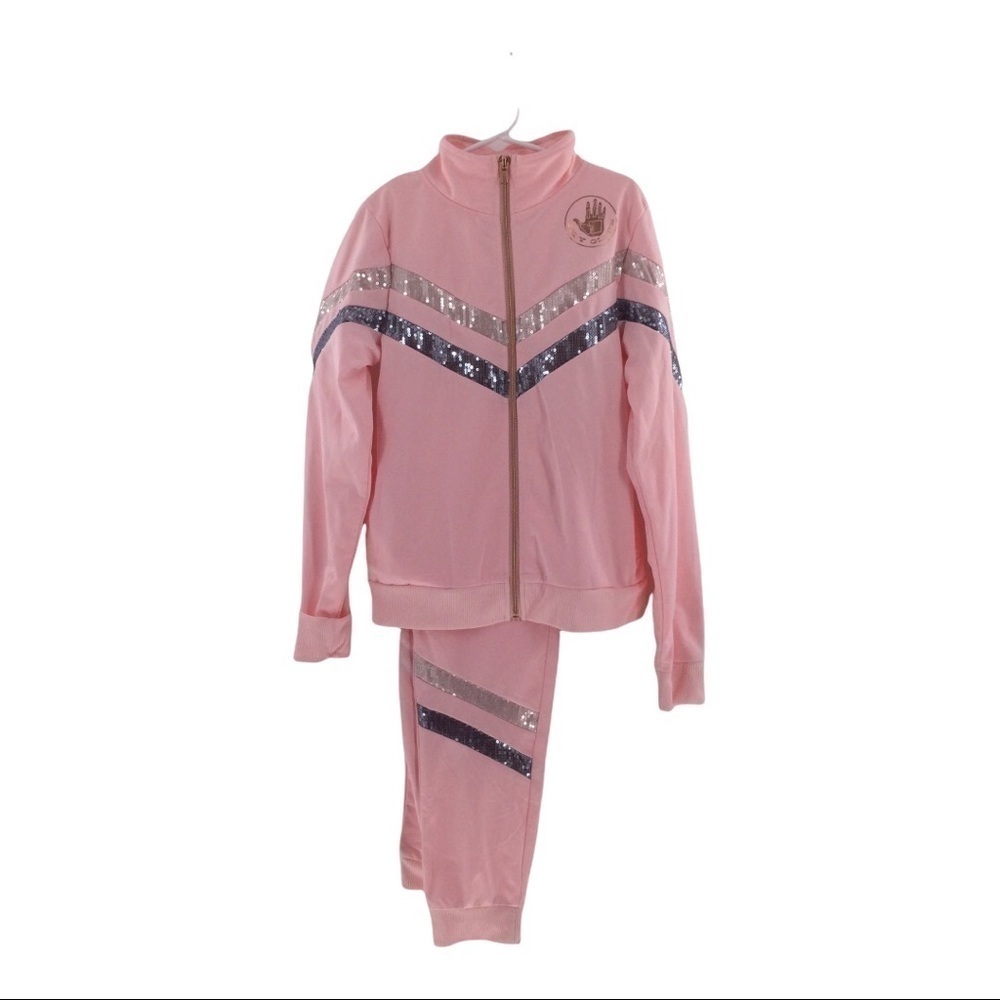 #021 Body Glove Girl's Pink Sequin Stripe Tricot Jogging‎ Set